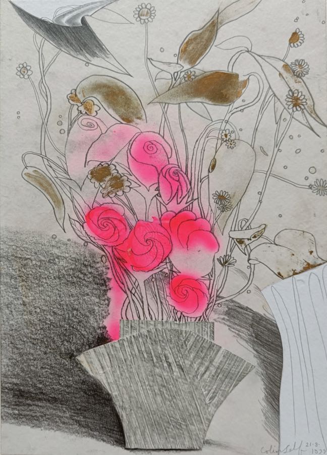 Colin  Self - Roses in a corrugated Vase II